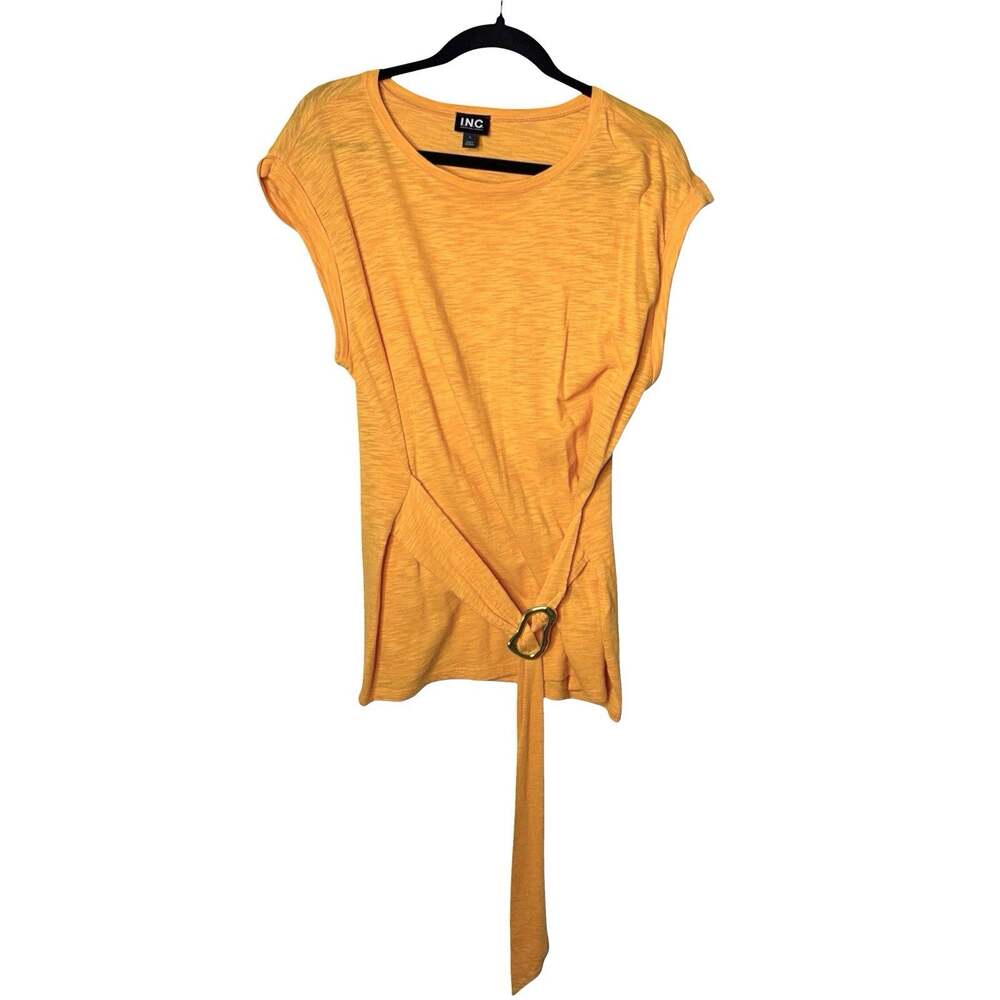 INC International Concepts Heather Orange Blouse Gold Belted Women's Size Large